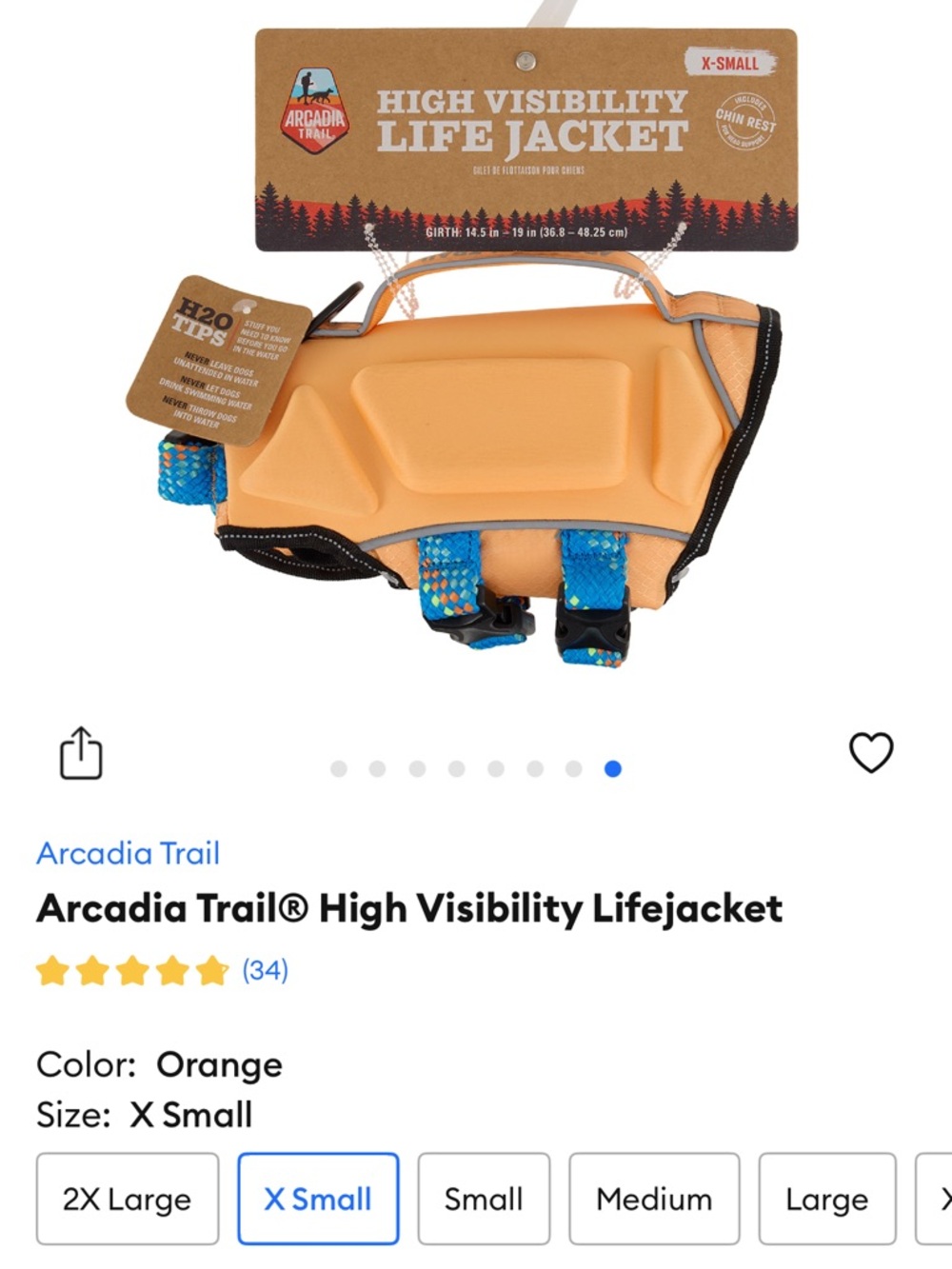 XS Arcadia Trail High Visibility Life Jacket - Orange with Blue Accents